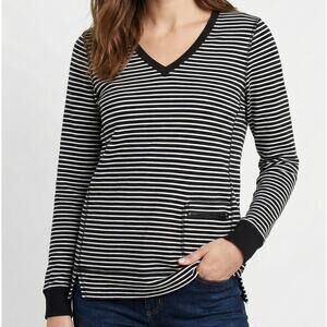 Rafaella Sport Small Black White V Neck Tunic Sweatshirt Cotton Blend